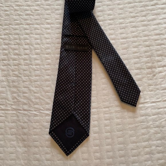 Elie Saab Navy & Silver 100% Silk Tie - Picture 1 of 8